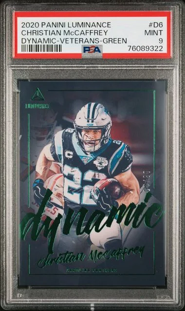 2020 Panini Christian McCaffrey Luminance Dynamic Veterans Green #D6 card image