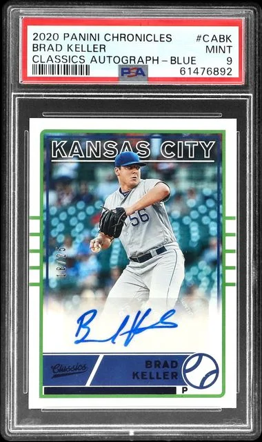 2020 Panini Chronicles Brad Keller Classics Autographs Blue #CA-BK card image