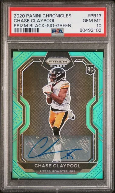 2020 Panini Chronicles Chase Claypool Prizm Black Signature-Green #PB13 card image
