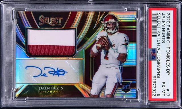 2020 Panini Chronicles Draft Picks Jalen Hurts Select Patch Autograph #17 card image