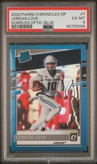 2020 Panini Chronicles Draft Picks Jordan Love Donruss Optic Rated Rookies Blue #7 card image