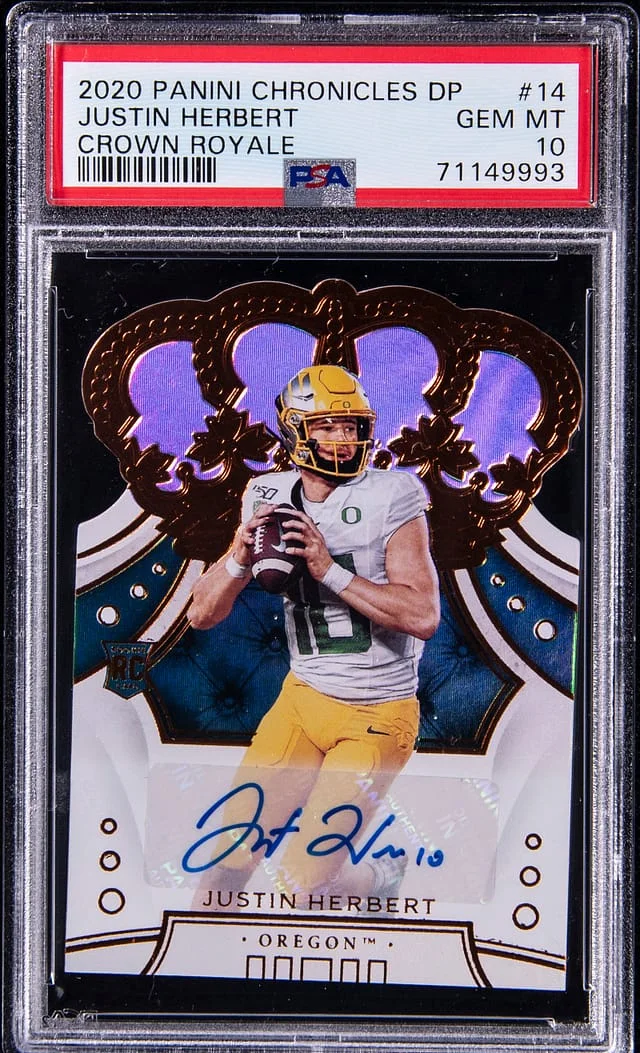 2020 Panini Chronicles Draft Picks Justin Herbert Crown Royale #14 card image
