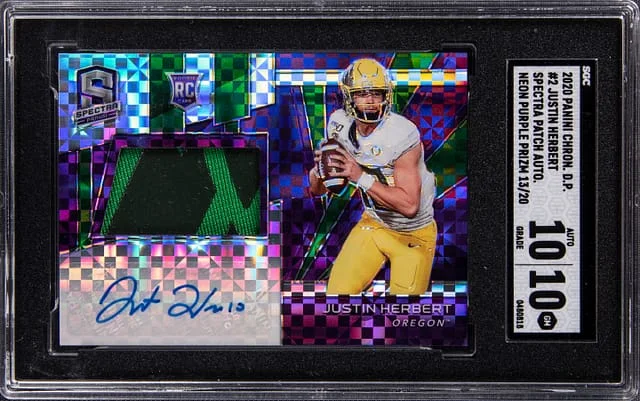 2020 Panini Chronicles Draft Picks Justin Herbert Phoenix Patch Autograph Orange #2 card image