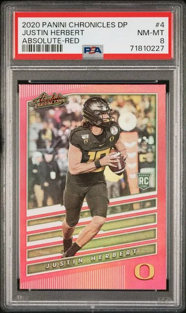 2020 Panini Chronicles Draft Picks Justin Herbert Select Red Prizm #4 card image