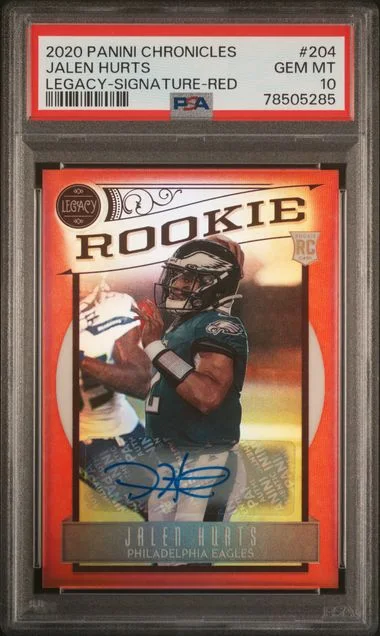 2020 Panini Chronicles Jalen Hurts Legacy Signatures Red #204 card image
