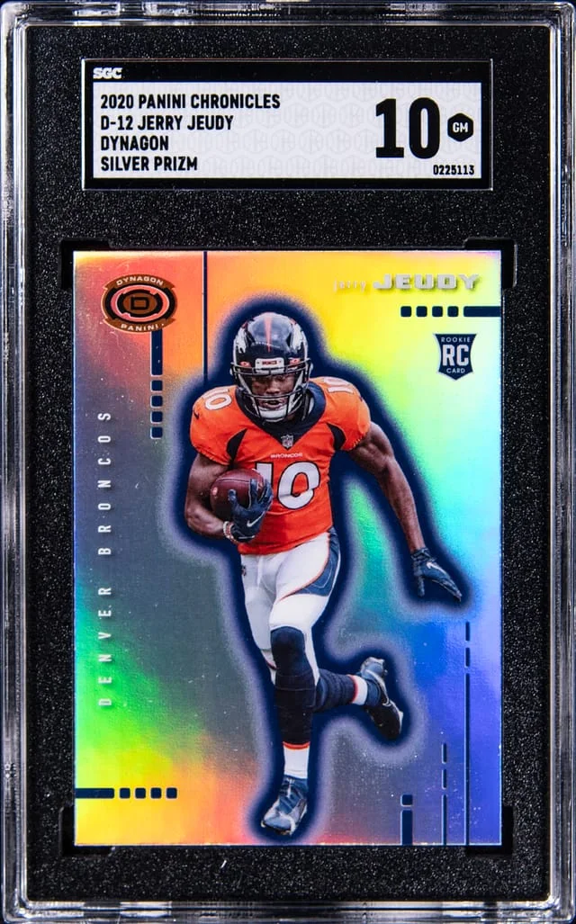 2020 Panini Chronicles Jerry Jeudy Dynagon Silver Prizm #D-12 card image