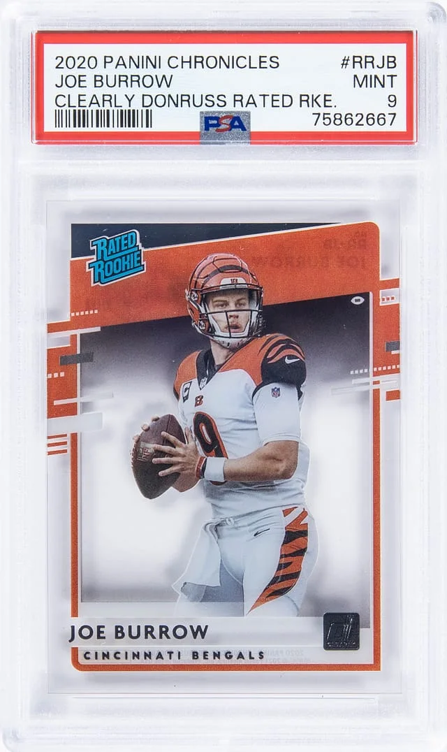 2020 Panini Chronicles Joe Burrow Clearly Donruss Rated Blue #RR-JB card image