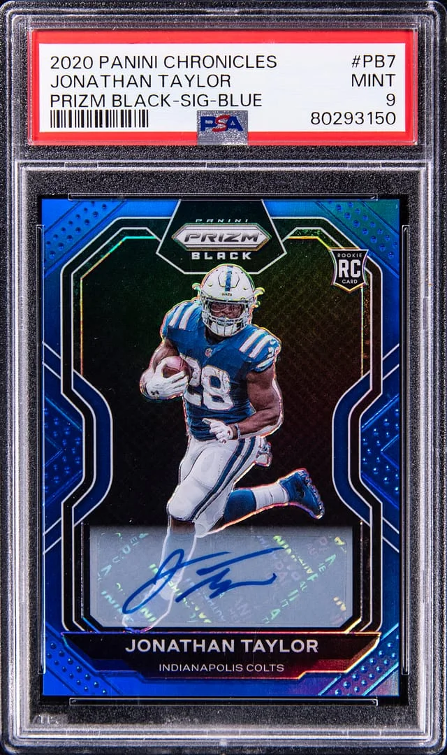 2020 Panini Chronicles Jonathan Taylor Prizm Black Signatures Blue #PB7 card image