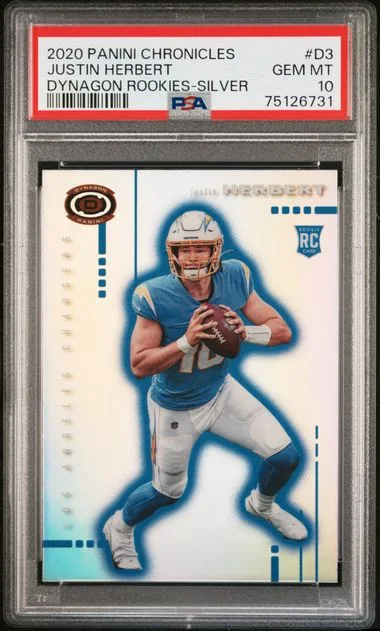 2020 Panini Chronicles Justin Herbert Dynagon Rookies Silver #D-3 card image