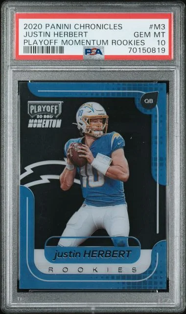 2020 Panini Chronicles Justin Herbert Playoff Momentum Rookies #M-3 card image