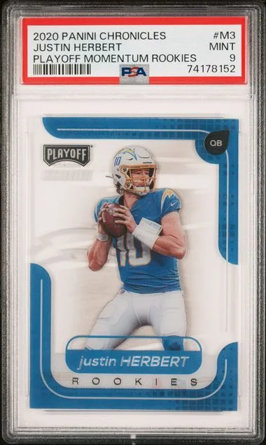 2020 Panini Chronicles Justin Herbert Playoff Momentum Rookies #M3 card image