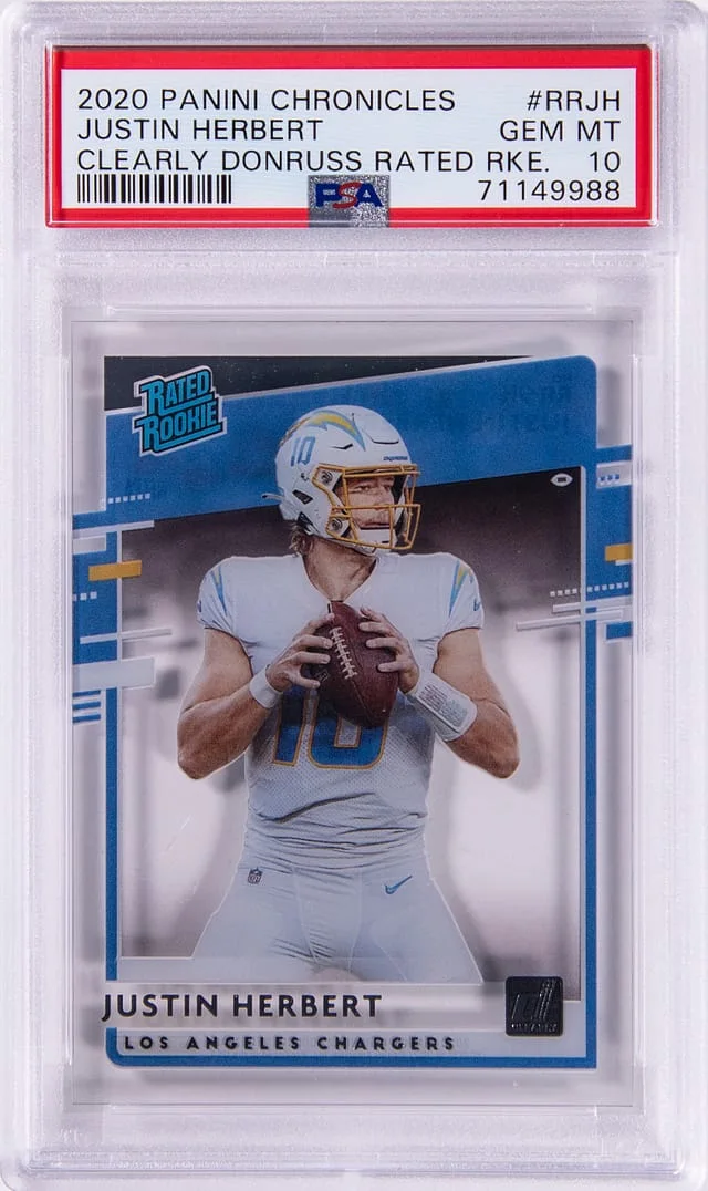 2020 Panini Chronicles Justin Herbert Clearly Donruss Rated #RRJH card image