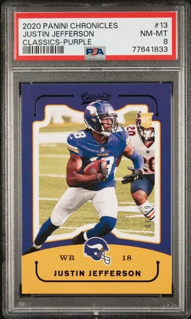 2020 Panini Chronicles Justin Jefferson Classics Purple #13 card image