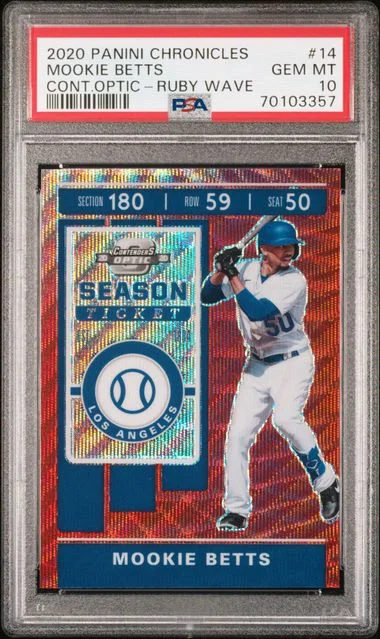 2020 Panini Chronicles Mookie Betts Contenders Optic Ruby Wave #14 card image