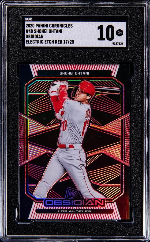 2020 Panini Chronicles Shohei Ohtani Obsidian Electric Etch Red #40 card image