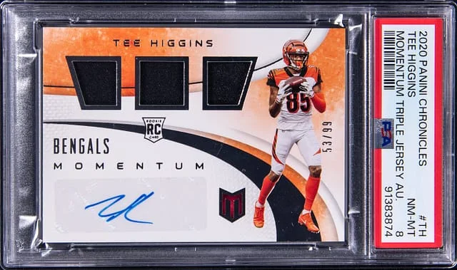 2020 Panini Chronicles Tee Higgins Momentum Triple Jersey Autograph #MJA-TH card image