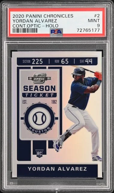 2020 Panini Chronicles Yordan Alvarez Contenders Optic Season Ticket Holo #2 card image