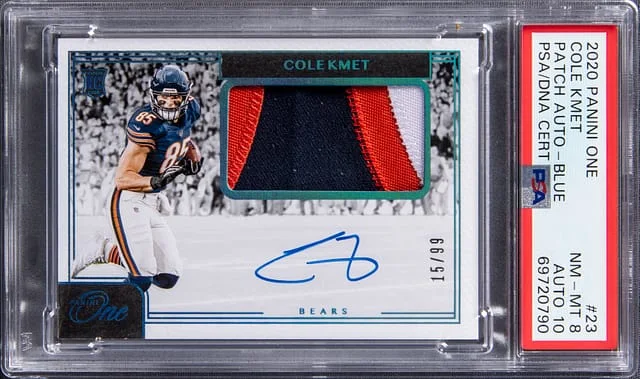 2020 Panini Cole Kmet One Patch Autograph (RPA) Blue #23 card image