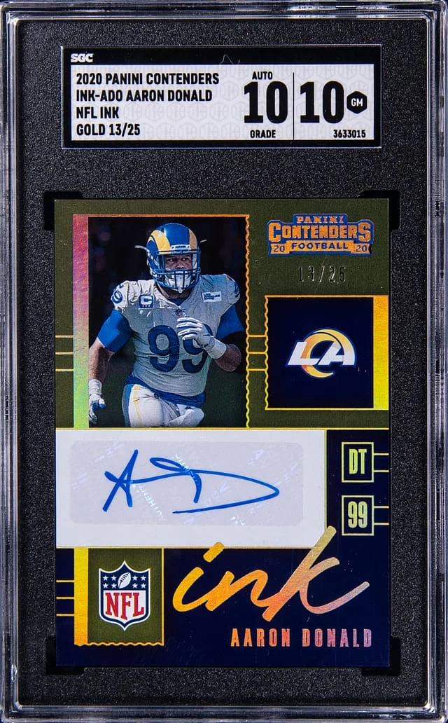 2020 Panini Contenders Aaron Donald NFL Ink Gold #INK-ADO card image