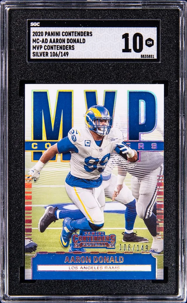 2020 Panini Contenders Aaron Donald MVP Contenders Silver #MC-AD card image