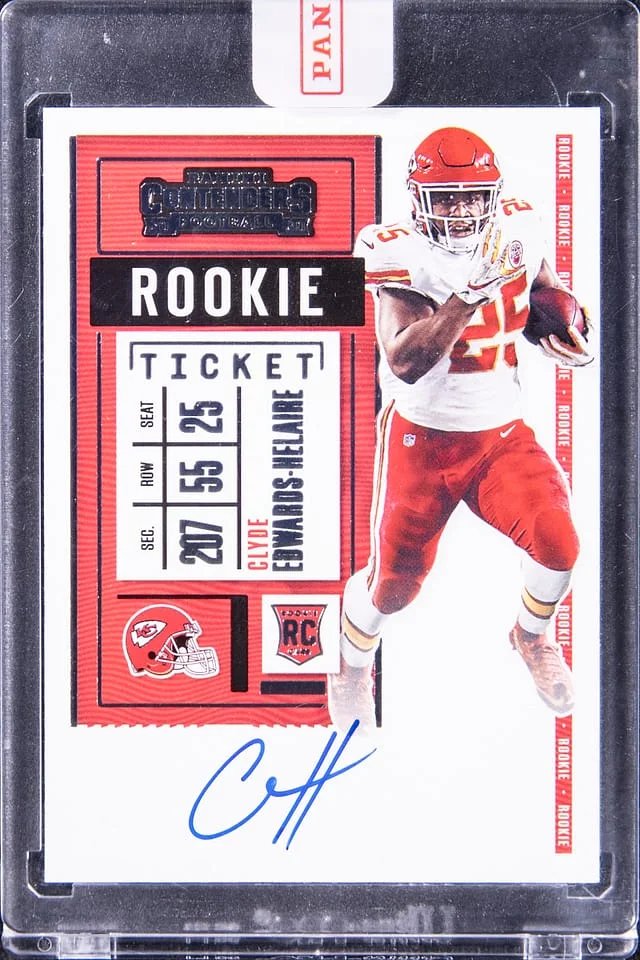 2020 Panini Contenders Clyde Edwards-Helaire Ticket #112 card image