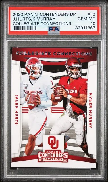 2020 Panini Contenders Draft Picks Jalen Hurts /Kyler Murray Collegiate Connections #12 card image