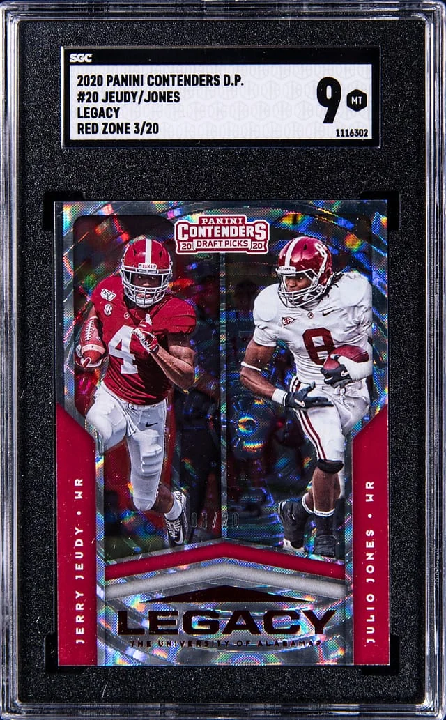 2020 Panini Contenders Draft Picks Jerry Jeudy/Julio Jones Legacy Red Zone #20 card image