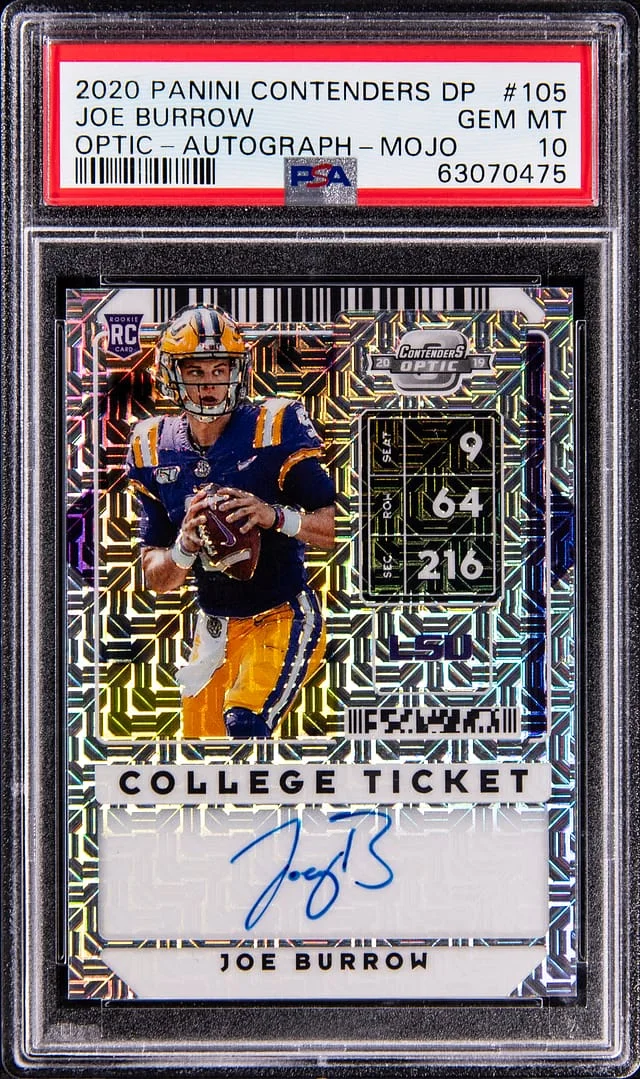 2020 Panini Contenders Draft Picks Joe Burrow Optic Autograph Mojo #105 card image