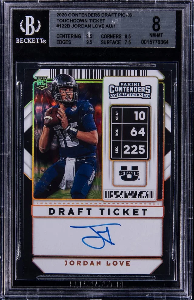 2020 Panini Contenders Draft Picks Jordan Love RPS College Ticket Variations A Draft Touchdown #122 card image