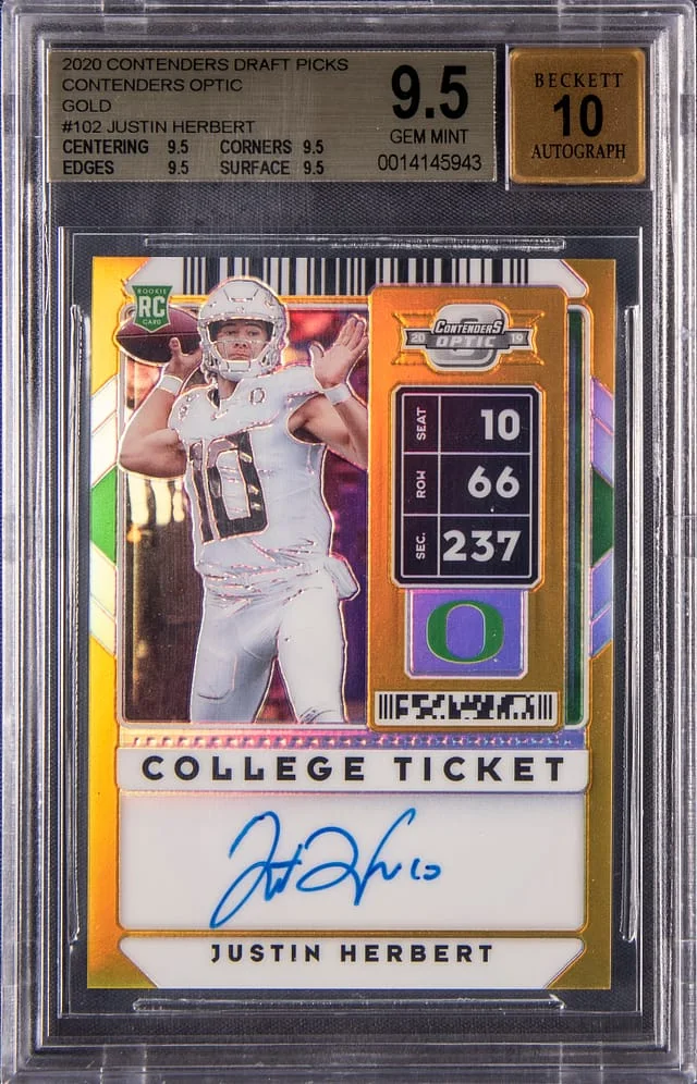 2020 Panini Contenders Draft Picks Justin Herbert Optic Autograph Hyper #102 card image