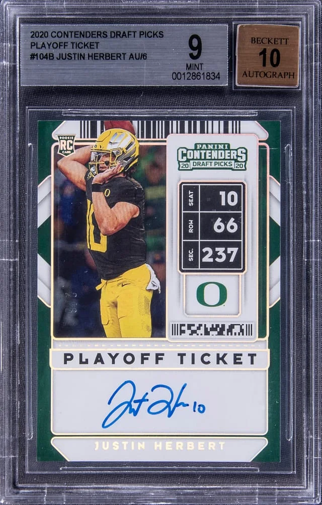 2020 Panini Contenders Draft Picks Justin Herbert Playoff Ticket #104B card image