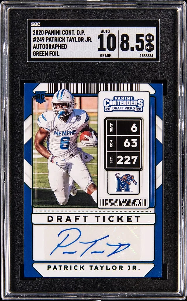 2020 Panini Contenders Draft Picks Patrick Taylor Jr. Autographed Green Foil #249 card image