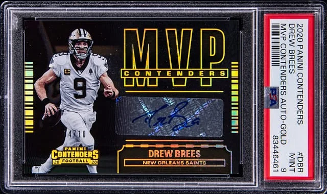 2020 Panini Contenders Drew Brees MVP Contenders Autograph Gold #MCA-DBR card image