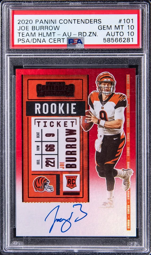 2020 Panini Contenders Joe Burrow Championship Ticket Autograph Team Helmet Variation #101 card image