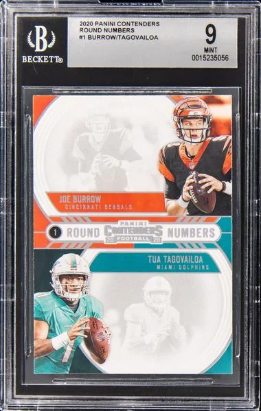2020 Panini Contenders Joe Burrow /Tua Tagovailoa Round Numbers #RN-BT card image