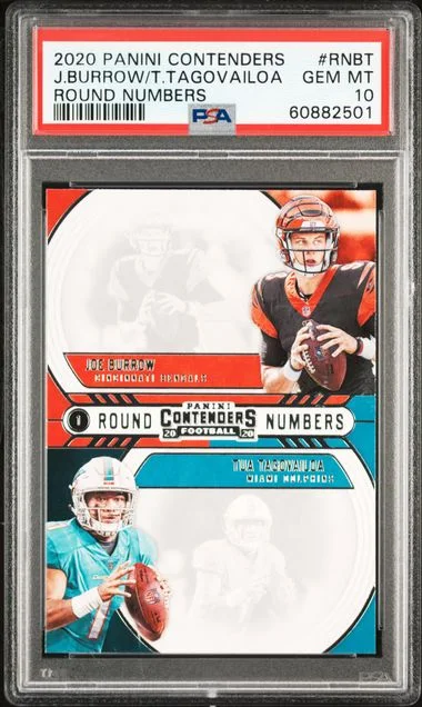 2020 Panini Contenders Joe Burrow /Tua Tagovailoa Round Numbers #RNBT card image