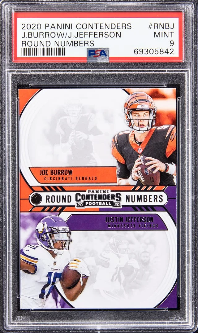 2020 Panini Contenders Joe Burrow/Justin Jefferson Round Numbers #RN-BJ card image