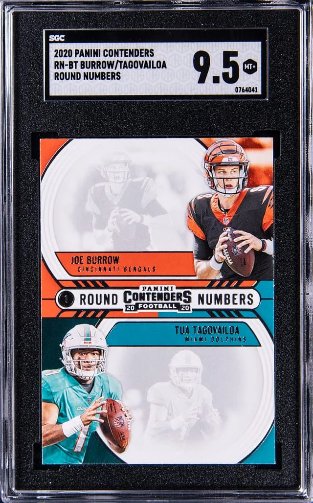 2020 Panini Contenders Joe Burrow/Tua Tagovailoa Round Numbers #RN-BT card image