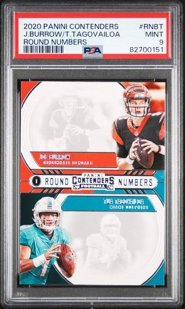2020 Panini Contenders Joe Burrow/Tua Tagovailoa Round Numbers #RNBT card image