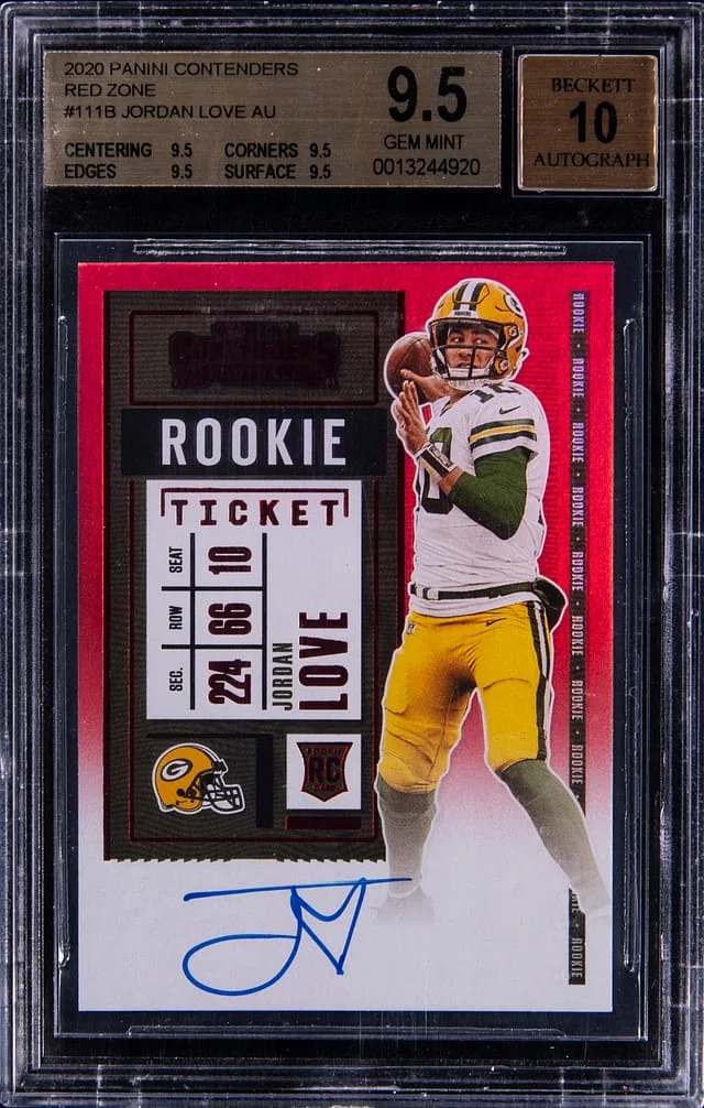 2020 Panini Contenders Jordan Love Ticket Autograph Red Zone #111B card image