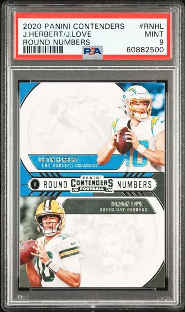 2020 Panini Contenders Jordan Love /Justin Herbert Round Numbers #RNHL card image