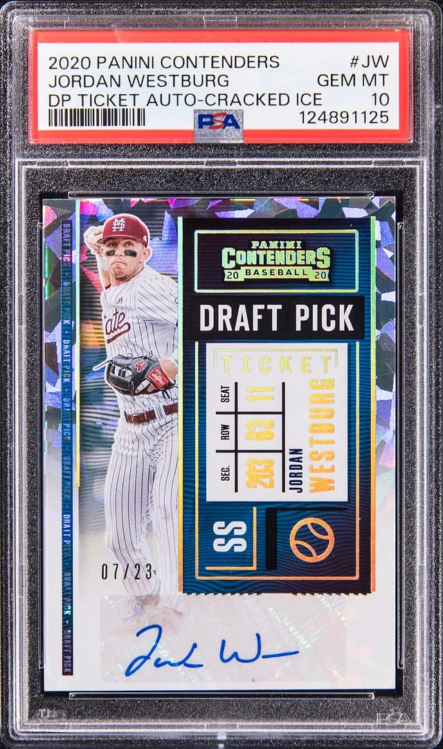 2020 Panini Contenders Jordan Westburg Draftpicks Ticket Autograph Cracked Ice #DPT2-JW card image