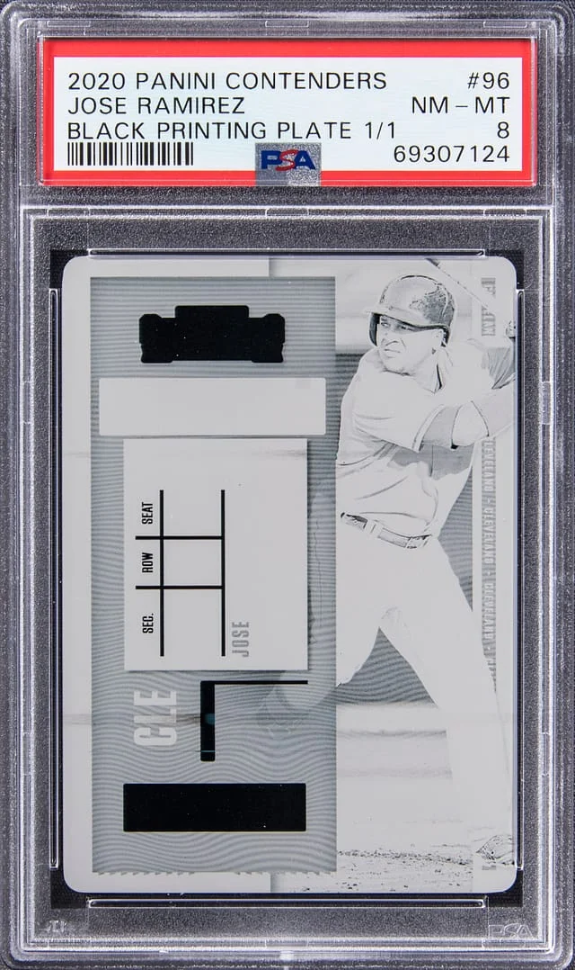 2020 Panini Contenders Jose Ramirez Black Printing Plate #96 card image