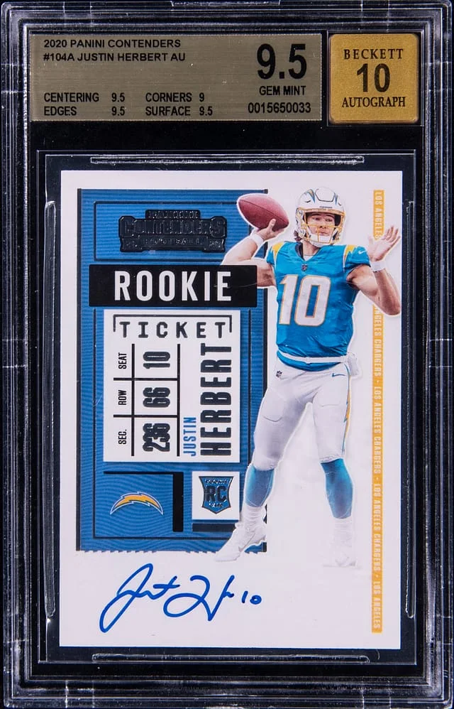 2020 Panini Contenders Justin Herbert Ticket Autograph Red Zone #104A card image