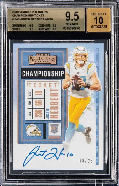 2020 Panini Contenders Justin Herbert Ticket Autograph SP #104B card image