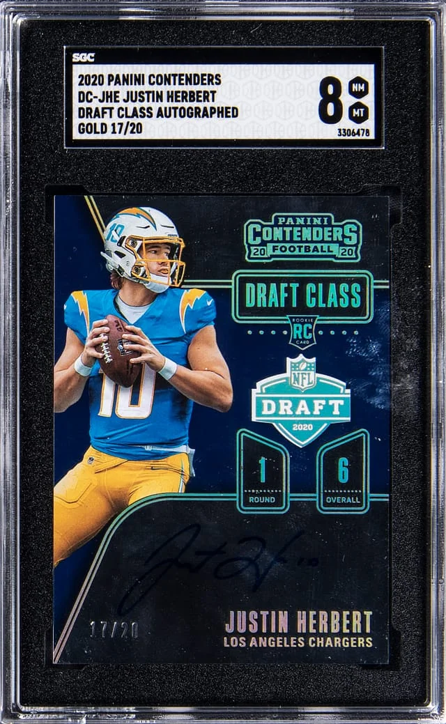 2020 Panini Contenders Justin Herbert Draft Class Autographed Gold #DC-JHE card image