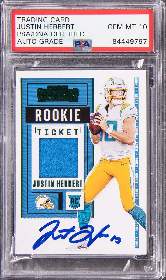 2020 Panini Contenders Justin Herbert Ticket Swatches Variation #RSV-JHE card image