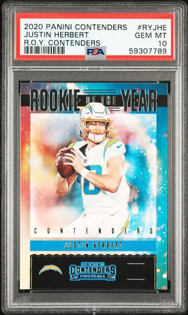 2020 Panini Contenders Justin Herbert Of The Year Contenders #RY-JHE card image
