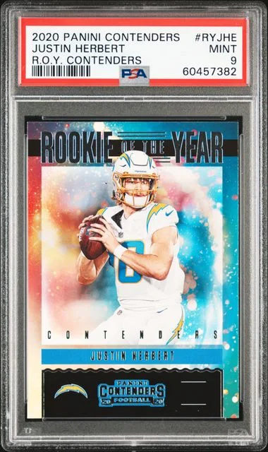 2020 Panini Contenders Justin Herbert Of The Year Contenders #RYJHE card image