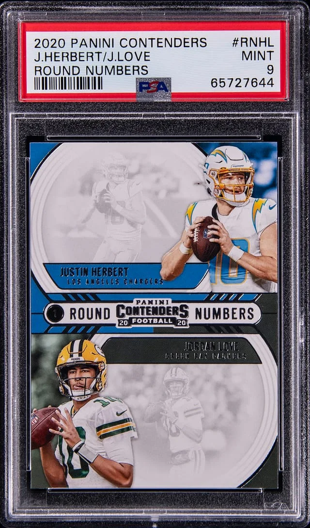 2020 Panini Contenders Justin Herbert/Jordan Love Round Numbers #RN-HL card image